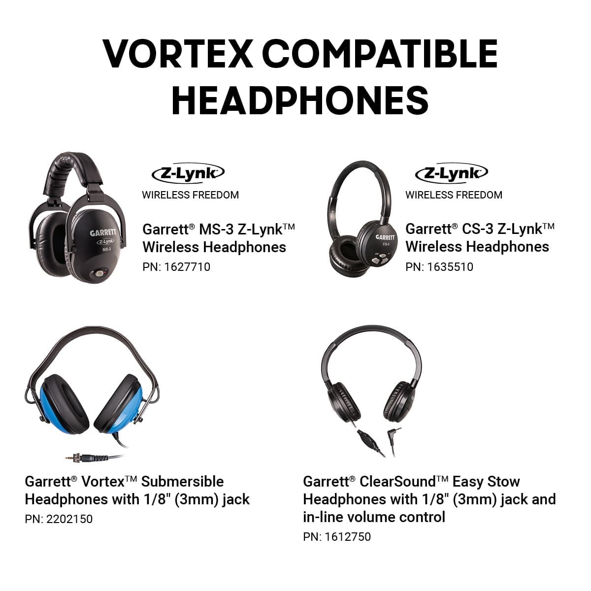 Garrett Vortex VX9 Z-Lynk kablosuz kulaklık uyumu